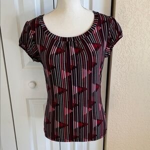 Worthington Short Sleeve Top - Red and Black Geometric Stripes